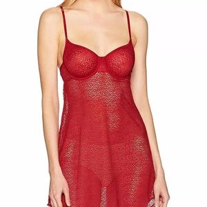 DKNY Intimates Womens Modern Lace Unlined Demi Chemise Garnet Red Small